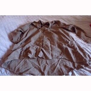Cut Loose Taupe Crinkle Lagenlook Boho hi lo hem tunic shirt jacket pockets L-XL